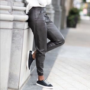 Spanx Faux Leather Jogger Pants Noir Black NWT XL